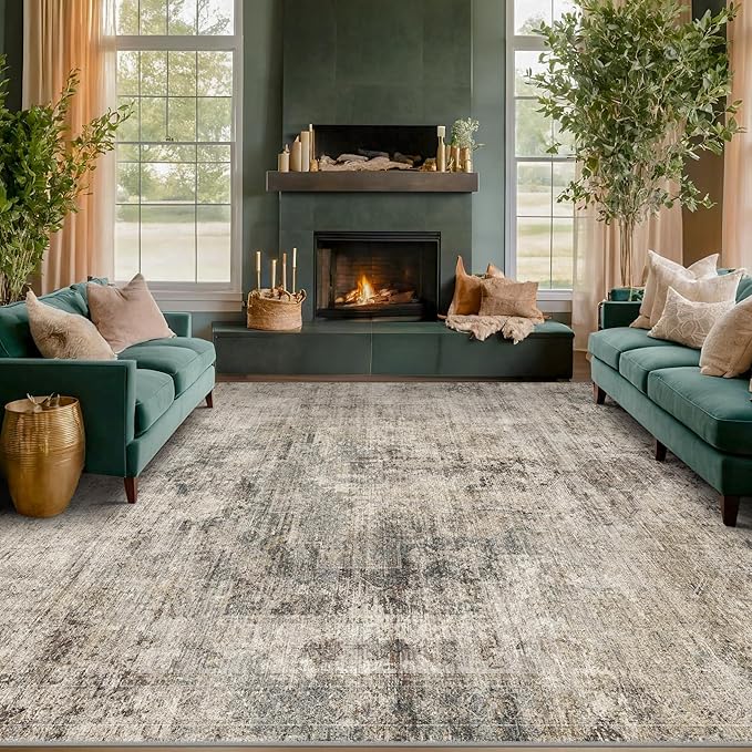 Hazo Haus Farmhouse Taupe 8x12 Area Rug for Living Room, Abstract Medallion Rug for Bedroom & Dining Room, Washable Non-Slip, Fade and Stain Resistant