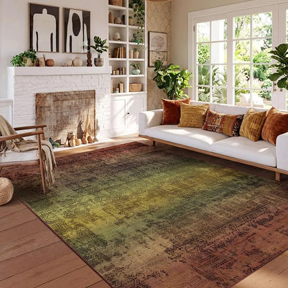 Kokia Abstract Terracotta Area Rugs 8x10 Bedroom Soft Living Room Rugs Washable Distressed Vintage Comfy Carpet with Non-Slip Backing for Farmhouse Home Office Room Decor, Brown and Tan