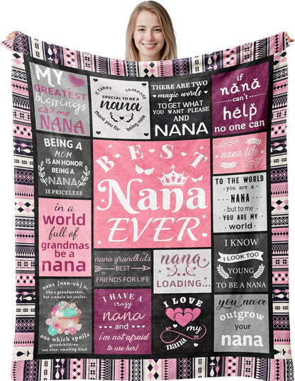 Nana Birthday Gifts, Best Nana Ever Gifts Blanket from Grandkids, Nanas Gifts Idea for Mothers Day Christmas, Super Soft Warm Cozy Throws Blanket Great Gift Ideal for Nanas 60" x 50"