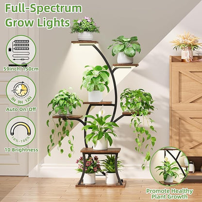 Indoor Plant Stand with Grow Lights, 7 Tiered, 44" Tall | Plant Shelf, Heavy Duty Anti-rust Iron Pipes, Water-resistant & Anti-corrosive Wood, Auto Timer, Long-lasting