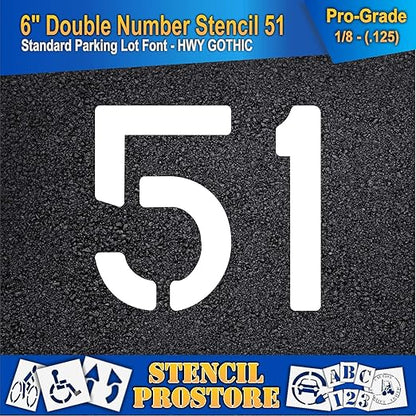 Pavement, Curb, and WheelStop Stencils - 6 inch Double Number Stencil - (51) - 6" x 6" x 1/8" (128 mil) - Pro-Grade