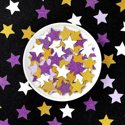 White Purple-Gold Party-Decorations Star Confetti - 300pcs Glitter Graduation 2025 Paper Table Confetti Woman Girl Birthday Party Decoration Bridal Baby Shower Wedding Decor Lasting Surprise