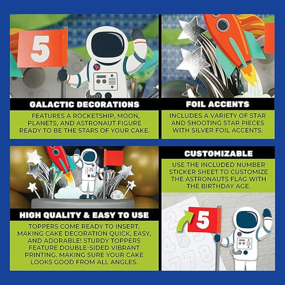 21 Pcs Space Cake Topper for Decorations - Astronaut, Rocket, Planet, and Outer Space Cupcake Toppers for Party Decorations