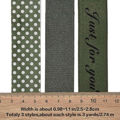 BEEFLYING 3 Styles Olive Green Wire Edged Ribbons for Gift Wrapping Decoration 25~28mm×2.7m Spot Ribbons Satin Ribbons for Wedding Party Decoration Hair Bows Flower Designs Sewing and Craft, 9 Yards