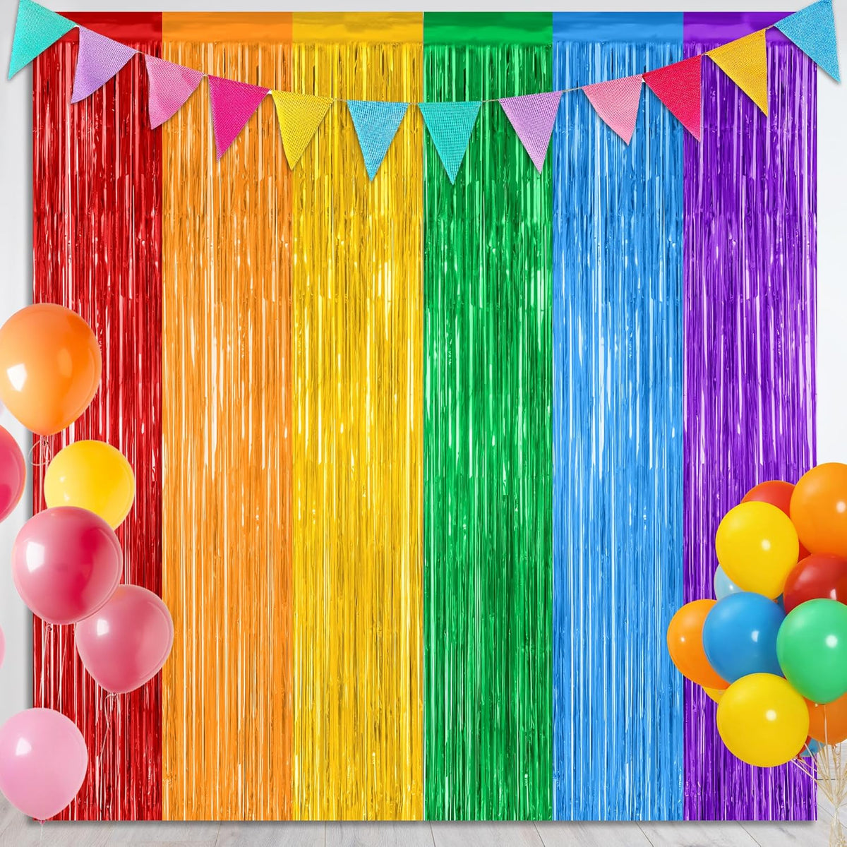 2 Pack Rainbow Backdrop Curtains, 3.28 FT x 7.05 FT Colofull Party Decorations, Metallic Tinsel Backdrop Fringe Curtains Party Streamer, Rainbow Party Supplies for Wedding Birthday Party Engagement