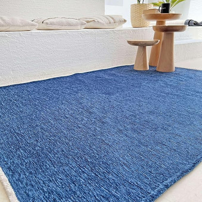 Alfa Rich 5x8 Dark Blue Washable Area Rugs for Living Room Bedroom Kitchen Cotton Decor Solid Rug