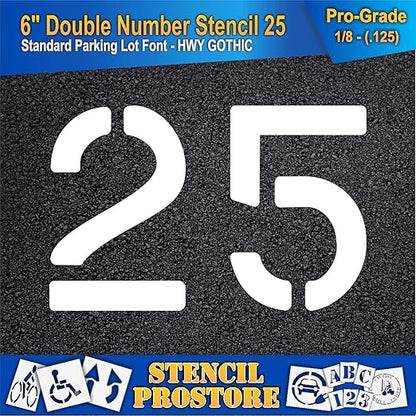 Pavement, Curb, and WheelStop Stencils - 6 inch Double Number Stencil - (25) - 6" x 9" x 1/8" (128 mil) - Pro-Grade