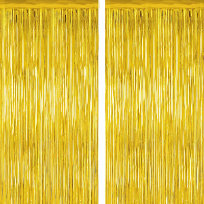 2 Pack Gold Tinsel Backdrop, 3.28 FT x 7.05 FT Metallic Fringe Curtain, Gold Color Graduation Backdrop Party Streamers, Party Supplies Door Decorations for Birthday Anniversaries