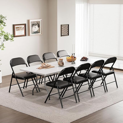 8Ft Foldable Table Portable Plastic Folding Table with Safety Locks, Lightweight & Durable for Parties, Dining, Weddings, Events, Picnics,Indoor & Outdoor Use (White, 8FT)