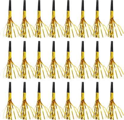 50 Pcs Metallic Fringed Party Blowers Noise Makers Gold Black Blowout Whistle Noisemakers New Year Eve Birthday Party Favor Supplies Events