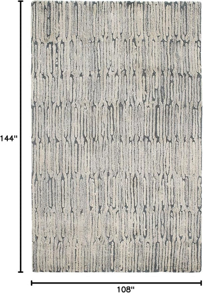 Dash and Albert Malone Everglade Hand Tufted Wool Rug, 9 X 12 Feet, Blue Graphic Pattern - Premium Luxury Hotel Quality Soft Breathable Hypoallergenic Machine Washable Easy Care All Season