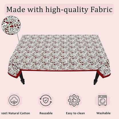 Ridhi Hand Block Print Garnet Red Rectangle Cotton Tablecloth 108" x 70" Reusable Table Cover Decorative Everyday Use for Dining, Farmhouse, Home Gift for Spring, Easter, Valentine