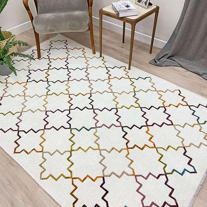 Alfa Rich 4x6 Moroccan White Washable Area Rugs for Living Room Bedroom Kitchen Decor Cotton Rug