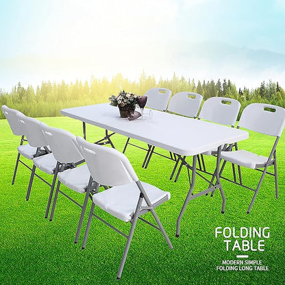 GARDENJOY 8ft Folding Table, Trestle Heavy Duty Plastic Fold-in-Half Portable Dining Table w/Carry Handle Indoor Outdoor for Camping Picnic Garden Party BBQ, GARDENJOY-FOLDABLE-240