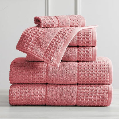 Market & Place 100% Cotton Super Soft Luxury Towel Set | Quick-Dry and Highly Absorbent | Waffle Textured | 550 GSM | 2 Bath Towels, 2 Hand Towels, & 2 Washcloths | Harper Collection (Rose)