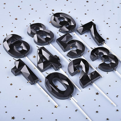 PHD CAKE 2.76 Inch Crystal Black 0 Number Birthday Candles, Red Number Candles, Cake Number Candles, Party Celebration