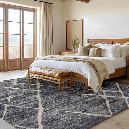 Bedsure 3x5 Area Rugs for Living Room, Machine Washable Modern Style Rug, Non-Slip Backing, Non-Shedding, Low Pile Easy Care Throw Carpet for Bedroom Dining Room, Charcoal Gray
