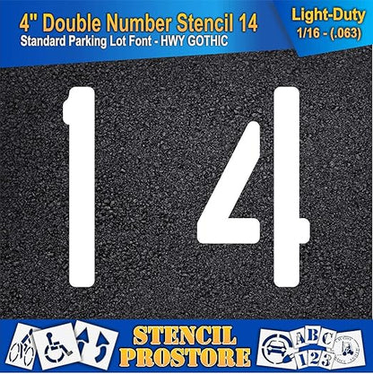 Pavement, Curb, and WheelStop Stencils - 4 inch Double Number Stencil - (14) - 4" x 4" x 1/16" (63 mil) - Light-Duty