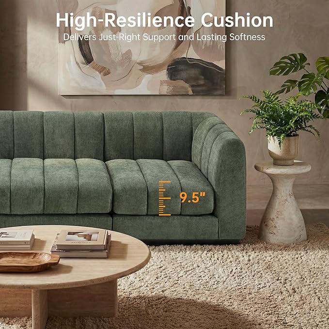 Morden Fort 96" L-Shaped Modular Sectional Sofa, Deep Seat Chenille Couch, Modern Sectional Couch for Living Room Apartment, High Density Foam, Green
