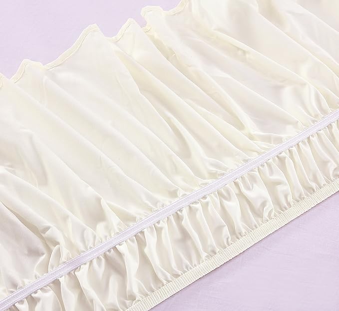 MEILA Wrap Around Bed Skirt Three Fabric Sides Elastic Dust Ruffled 14 Inch Tailored Drop,Easy to Install Fade Resistant-Ivory, Queen/King