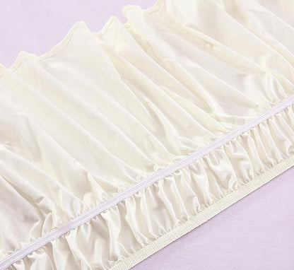 MEILA Wrap Around Bed Skirt Three Fabric Sides Elastic Dust Ruffled 14 Inch Tailored Drop,Easy to Install Fade Resistant-Ivory, Queen/King