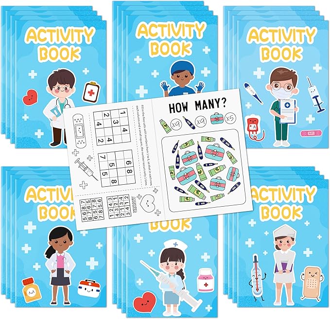 Bulk Medical Activity Books for Kids - 24Pcs Doctor Nurse Theme Mini Games Coloring Book Set Medical Coloring Booklet Include Mazes Word Search Word Scramble Games for Classroom DIY Art Party Favors