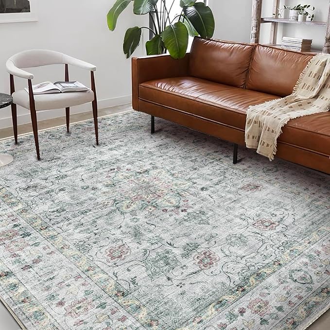 CHAMPLANT Washable Area Rug 10'x14' Boho Design Non-Shedding Easy Care Ideal for High Traffic Areas in Living Room Bedroom Office Coffee Table Kitchen Large Carpet