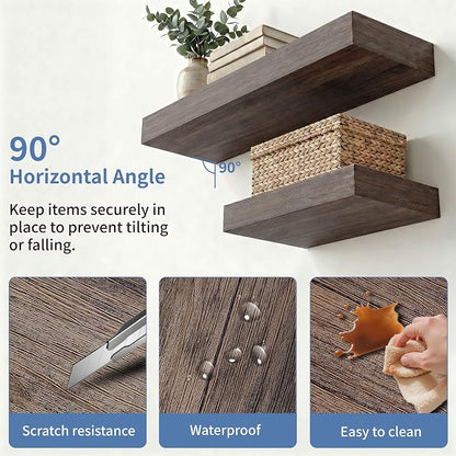 Floating Shelves for Wall, Bathroom Shelves Over Toilet, Wall Shelves & Book Shelf, Hanging Shelf, Modern Wooden Wall-Mounted Samll Floating Shelves, 12x7x1.5 in (Smoke-Gray, Set of 2)