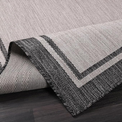 CAMILSON Indoor Outdoor Rug, 5x7 Bordered Gray Modern Area Rugs for Indoor and Outdoor Patios, Kitchen and Hallway Mats, Washable Porch Deck Outside Carpet (Bordered Grey, 5 x 7)