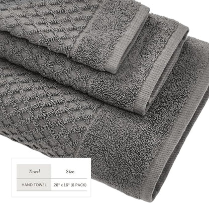 Great Bay Home Hand Towels - 100% Cotton 6 Pack 26x16 Hand Towel Set - Absorbent, Durable, Quick-Dry Towels for Bathroom (Dark Grey)