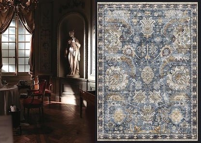 RUGSURE Washable Area Rugs - Perfect for Living Room, Bedroom, Kids Room, Nursery - Stain & Water Resistant Non-Slip, Pet & Child Friendly, Vintage Tribal Area Rugs (Navy, 3' x 5 ')
