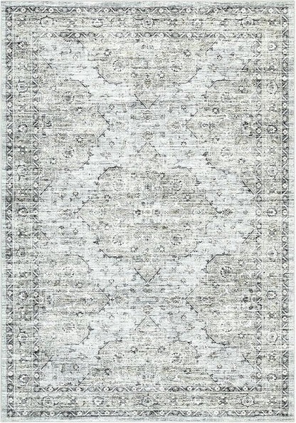 Washable 9x12 Boho Vintage Area Rugs for Living Room Non-Slip Distressed Large Rugs for Bedroom Dining Room Nursery Neutral Oriental Throw Thin Foldable Carpet for Playroom Vintage Carpet, Blue Brown