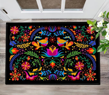 Mexican Talavera-Themed Door Mat Indoor Entrance Carpet Mexican Decor Doormat Black Entry Rug Non Slip 2x3 Washable Floor Mats Small Area Rug for Entryway, Kitchen, Bathroom, Bedroom