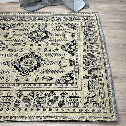 Alfa Rich 4x6 Beige Black Washable Area Rugs for Living Room Bedroom Kitchen Dining Cotton Rug