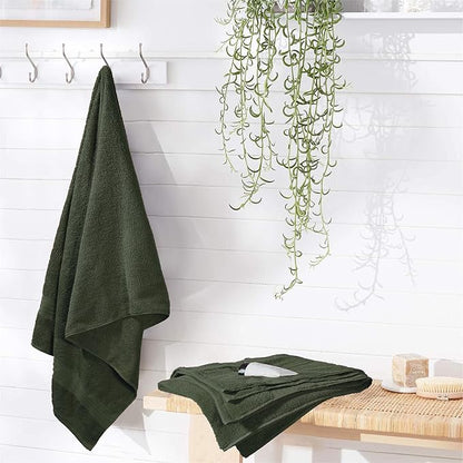 GLAMBURG Premium Cotton 4 Pack Bath Towel Set - 100% Pure Cotton - 4 Bath Towels 27x54 - Ideal for Everyday use - Ultra Soft & Highly Absorbent - Olive Green