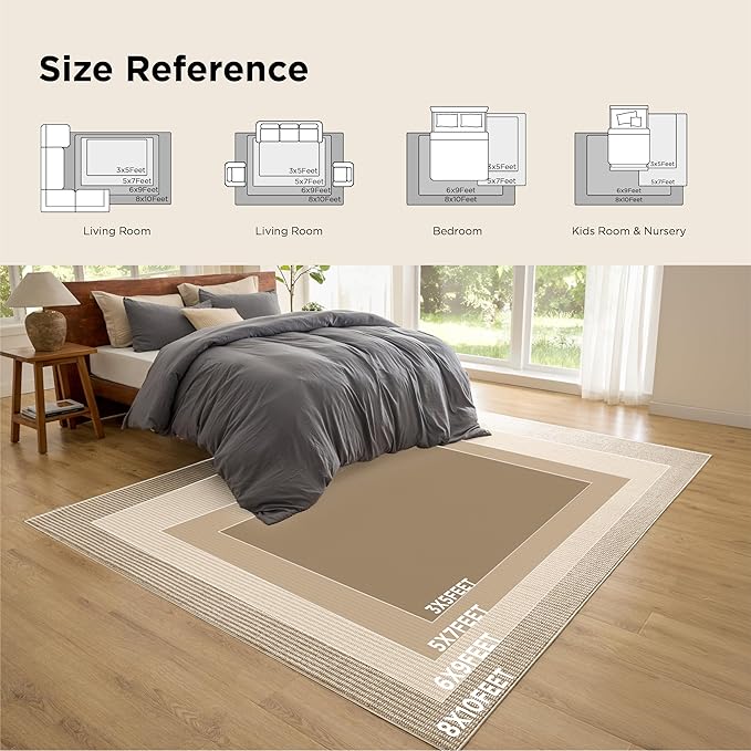 Bedsure 3x5 Faux Wool Area Rugs for Living Room, Machine Washable Carpet, Non-Slip Backing, Pet Friendly Throw Rug for Bedroom Dining Room, Natural Ivory