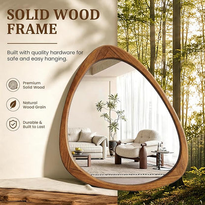 Asymmetrical Mirror, 24"x19" Unique Irregular Wall Mirror, Wood Mid Century Modern Mirror Decor for Bathroom Bedroom Living Room Entryway Hallway (Natural Wood)