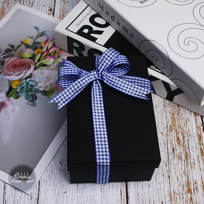 Ribbli Electric Blue and White Gingham Ribbon,100% Polyester Woven Edge,5/8 Inch x 10 Yard,Plaid Ribbon Use for Gift Wrapping,Floral Design,Hair Bows