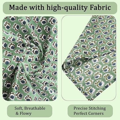 Ridhi Basil Green Hand Block Print 100% Cotton Napkins 18" x 18" (Set of 8) Reuseable Kitchen Napkins Cloth Decor Dinner Party Wedding Cocktail Gift for Spring, Easter, Valentine