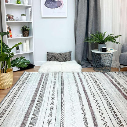 Alfa Rich 3x5 Gray Off White Washable Area Rugs for Living Room Bedroom Kitchen Decor Cotton Runner