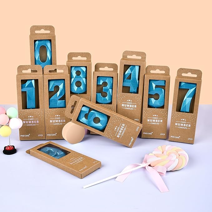 PHD CAKE 2.76 Inch Crystal Blue 5 Number Birthday Candles, Blue Cake Candles for Party Celebration