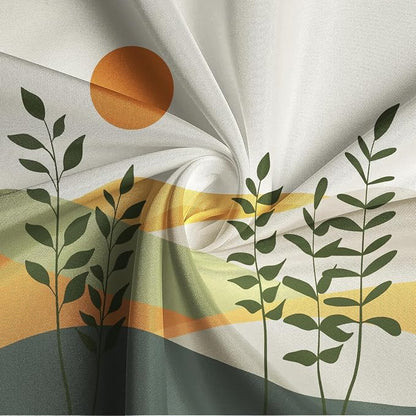 Boho Mid Century Shower Curtain for Bathroom Modern Abstract Sun Botanical Leaves Bath Curtain Neutral Minimalist Plant Waterproof Fabric Bathroom Decor Set with Hooks 60x72 inch