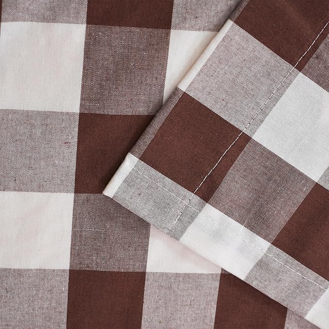3 Pieces Tier Curtains and Valance Set Buffalo Check Kitchen Tiers Plaid Gingham Grommet Top Classic Short Small Cafe Curtains Country Farmhouse Cafe Bathroom 54"x18"/32"x36" Brown & White