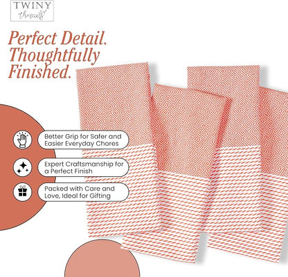 TWINY threads Dish Towel Diamond Weave, 4 Pack, Premium 100% Cotton Kitchen Linen Set, Large Dish Rags and Wash Rags, Absorbent Quick Drying, Machine Washable Dishcloth Set, 18"x26", Orange