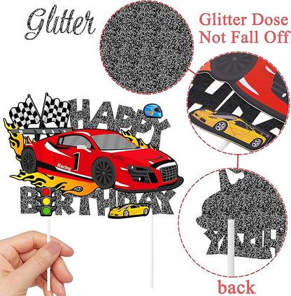 37pcs Race Car Birthday Cake Decorations Racing Car Cupcake Toppers Glitter Race Car Cake Toppers Decorations Racing Car Themed Party Favors for Race Car Themed Birthday Party Supplies