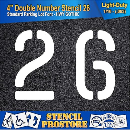 Pavement, Curb, and WheelStop Stencils - 4 inch Double Number Stencil - (26) - 4" x 5.5" x 1/16" (63 mil) - Light-Duty