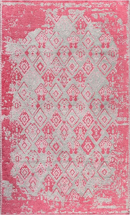 Alfa Rich 3x5 Pink Gray Reversible Washable Area Rugs for Living Room Bedroom Kitchen Decor Runner