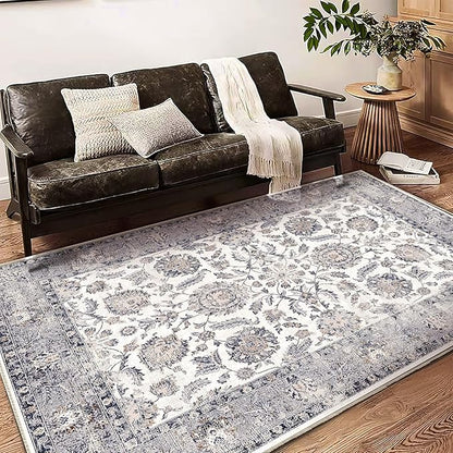CHAMPLANT 6x9 Washable Area Rug Boho Chic Medallion Distressed Design Non-Shedding Easy Care Ideal for High Traffic Areas in Living Room Bedroom Office Kitchen Coffee Table Large Carpet