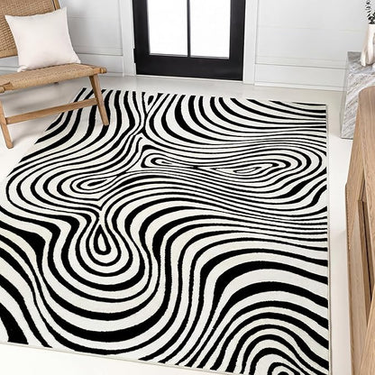 JONATHAN Y Maribo High-Low Abstract Striped Black/White 8x10 Area Rug Indoor, Non-Shedding, Stain Resistant for Bedroom, Living Room, Kitchen (SCN103F-8)