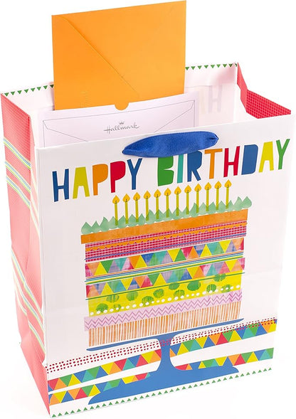Hallmark 13" Large Gift Bag with Tissue Paper (Bright Cake) for Birthdays, Parties and More